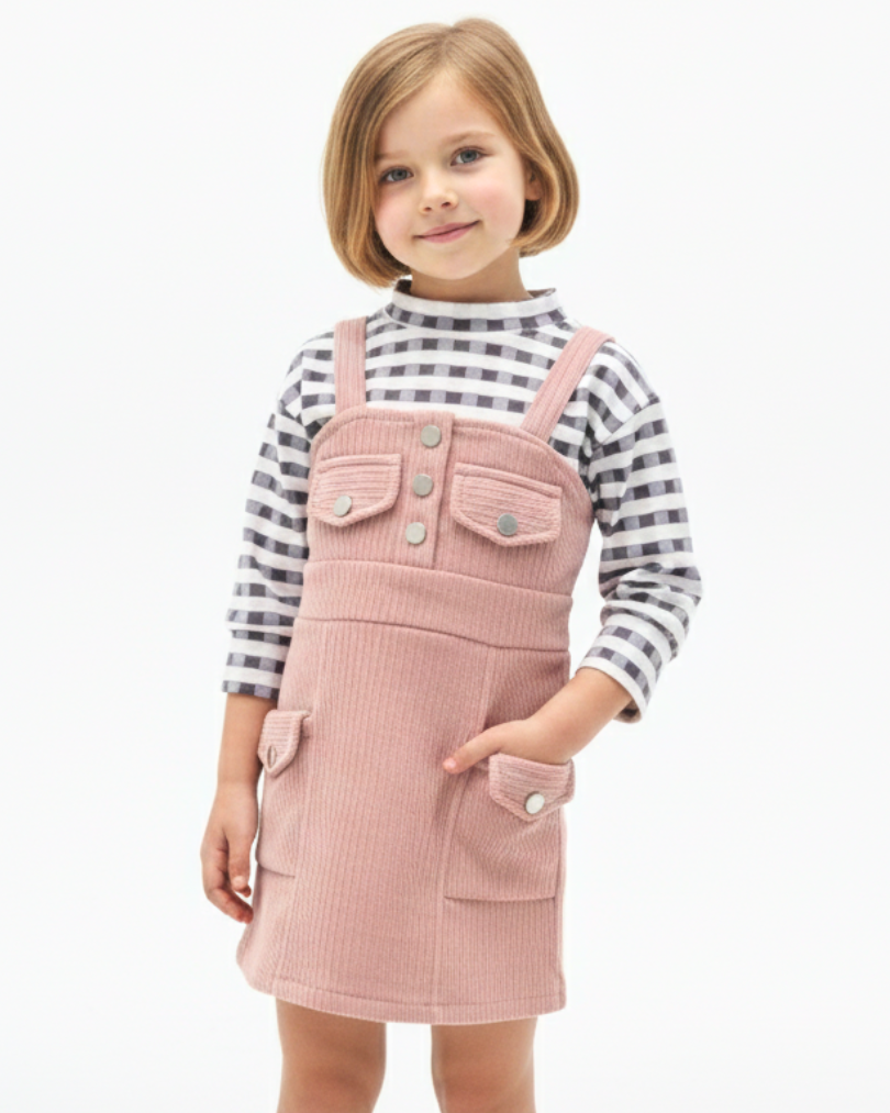 Girls' Corduroy-Style Pocket Pinafore Frock