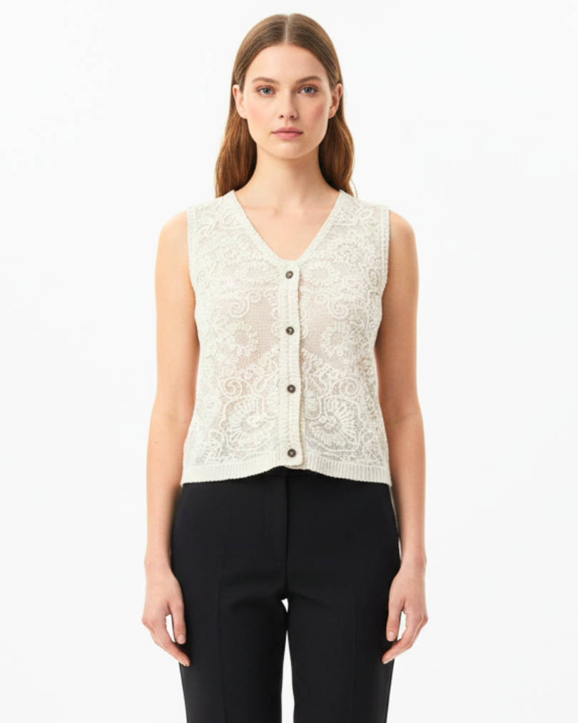 Girls Floral Lace Knit Croptop Blouse
