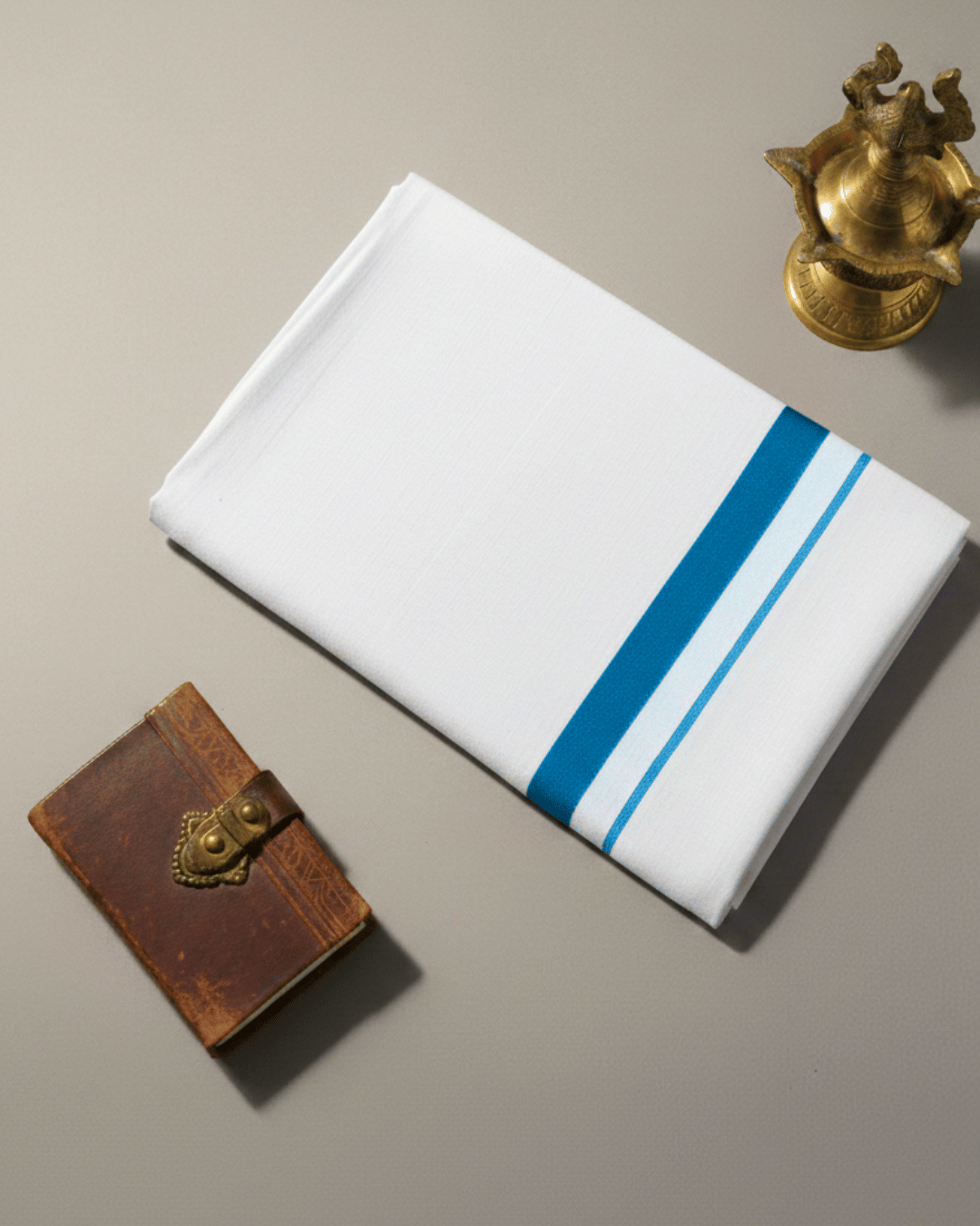 Men 100% Fine Combed Cotton White Dhoti with Color Border Gold 3.5m