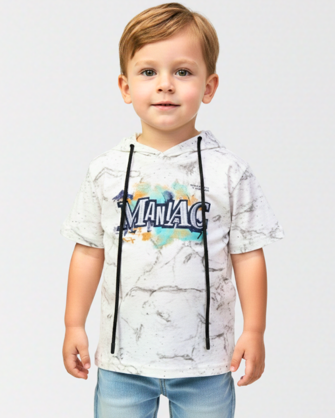 Hooded Graffiti Tee "MANIAC" Street Style
