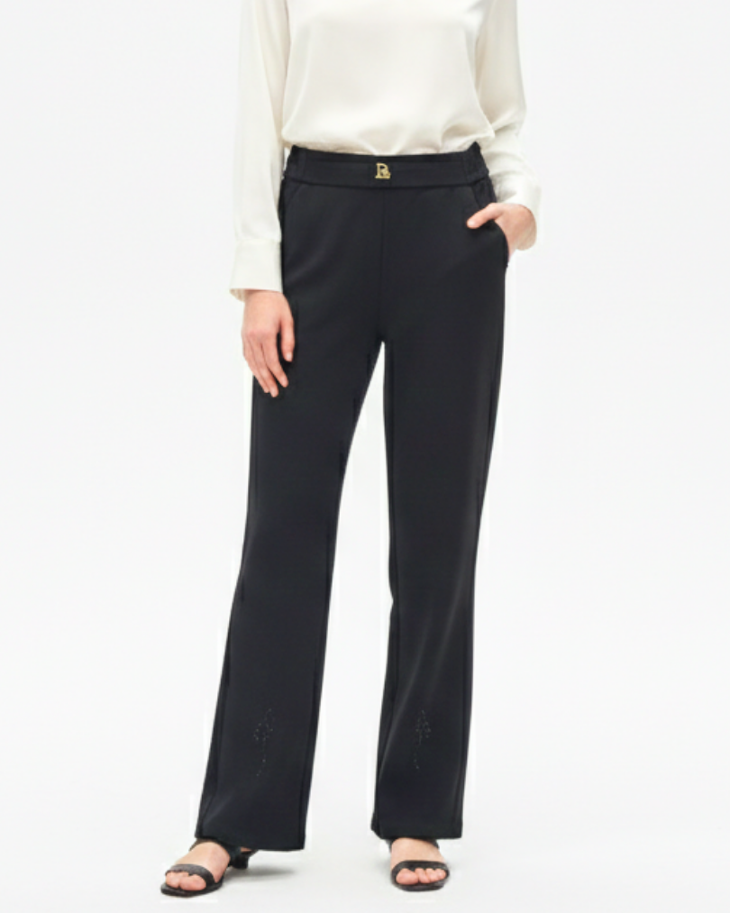 Girls' High-Waist Straight Leg Pants with Rhinestone Detail