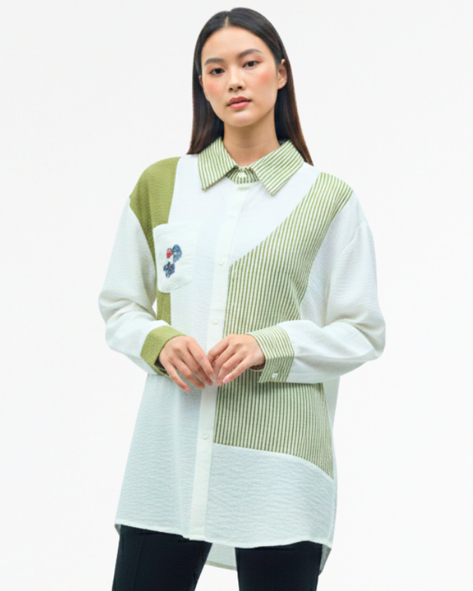 Girls Oversized Patchwork White Mix Blouse