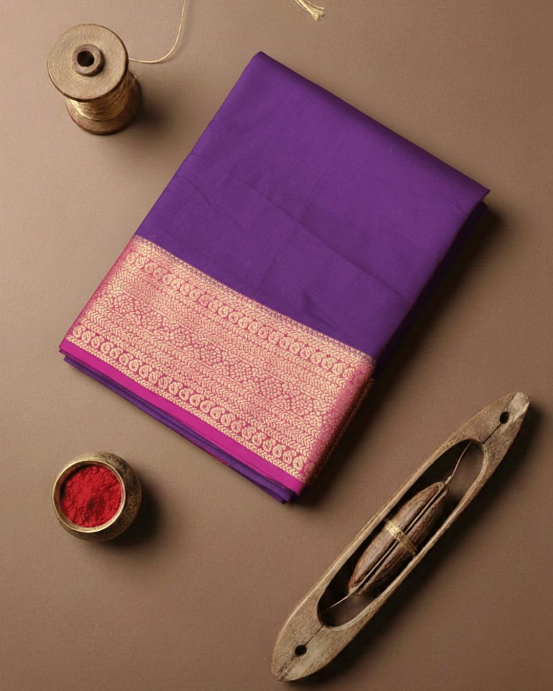 Mysore Silk Crepe Saree with Contrast Chap Dye & Zari Border