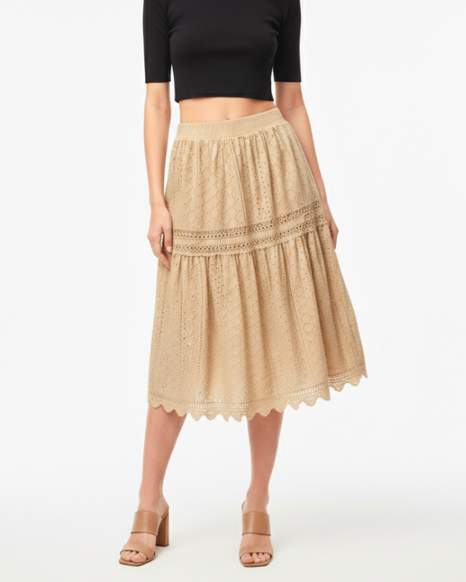 Girls Eyelet Tiered Midi Skirt