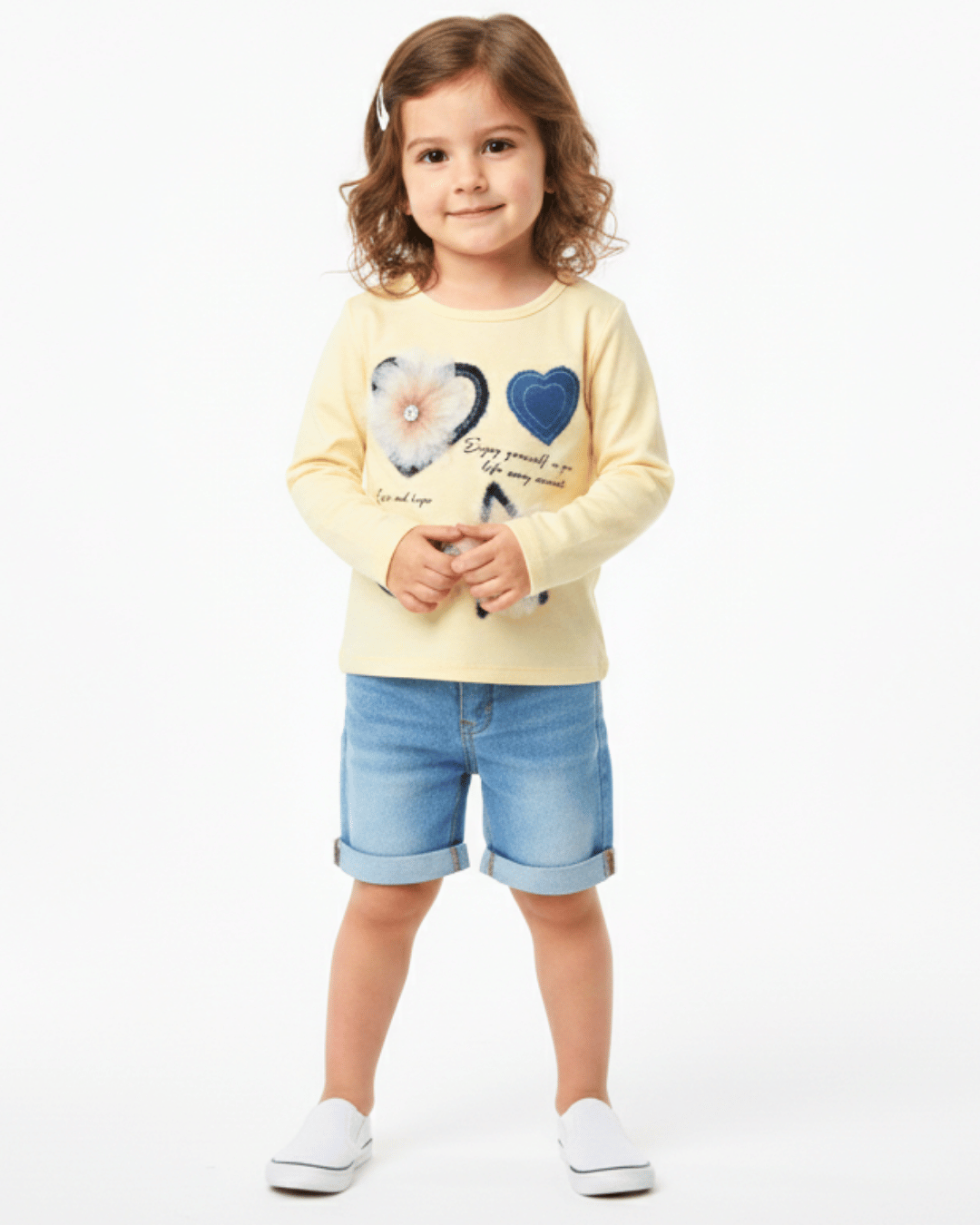 Girls' 3D Floral & Heart Embellished T-Shirt