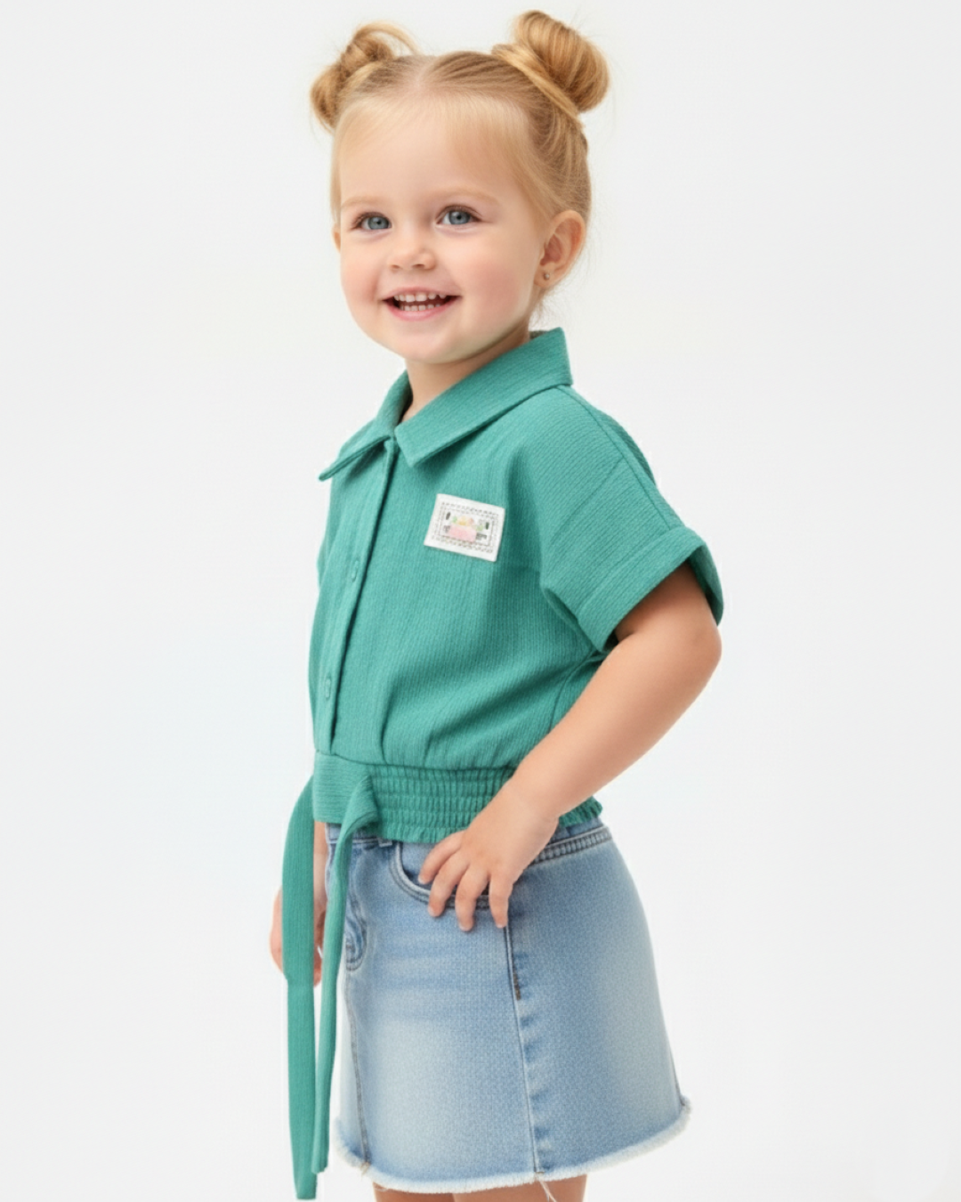 Girls' Seafoam Green Textured Tie-Waist Crop Top