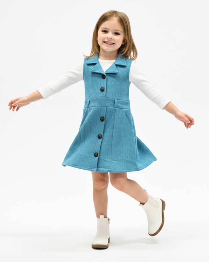 Girls' Classic Collared A-Line Button-Down Frock