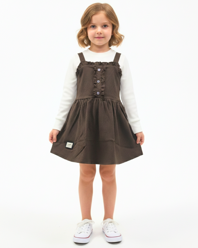 Girls' Ruffle-Trim Pinafore Plain Frock