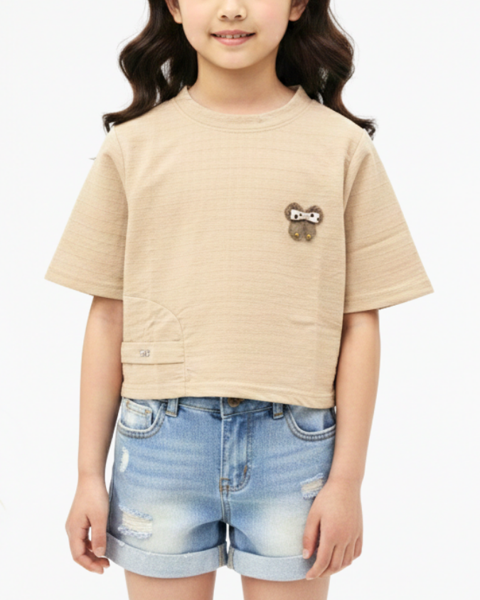 Kids' Textured Bow-Accent Crop Top