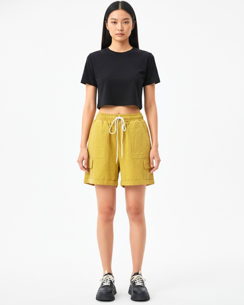 Girl's Cotton Cargo Sweat Shorts Mix Colour