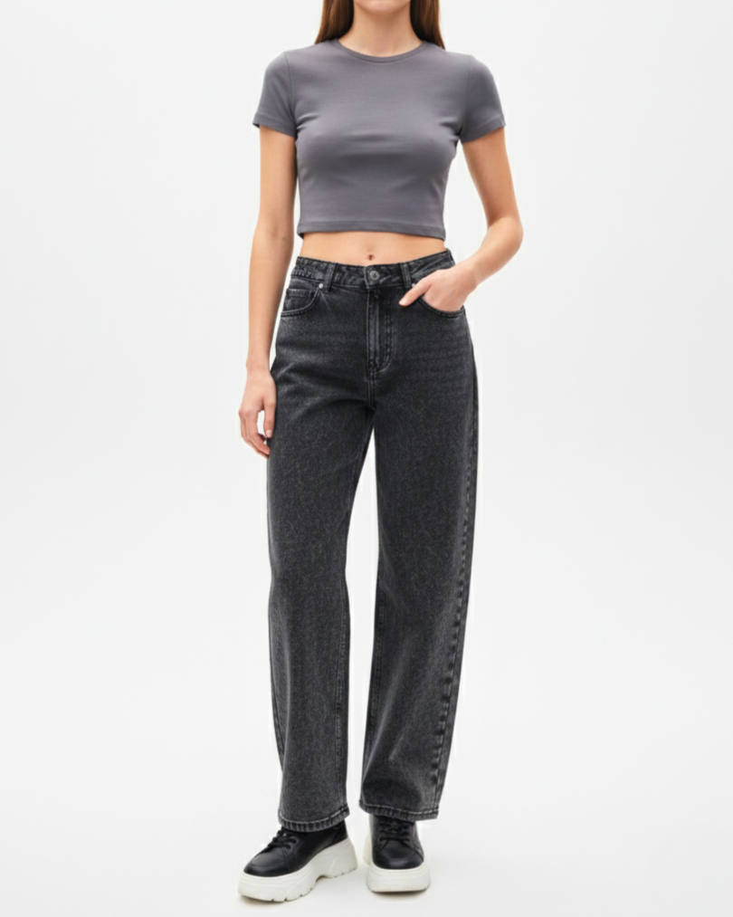 Vintage-Wash High-Rise Wide-Leg Jeans