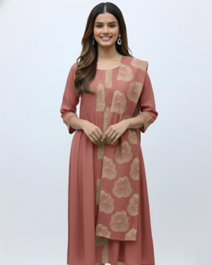 Rust Pink Petal Pleated Shalwar Two Piece