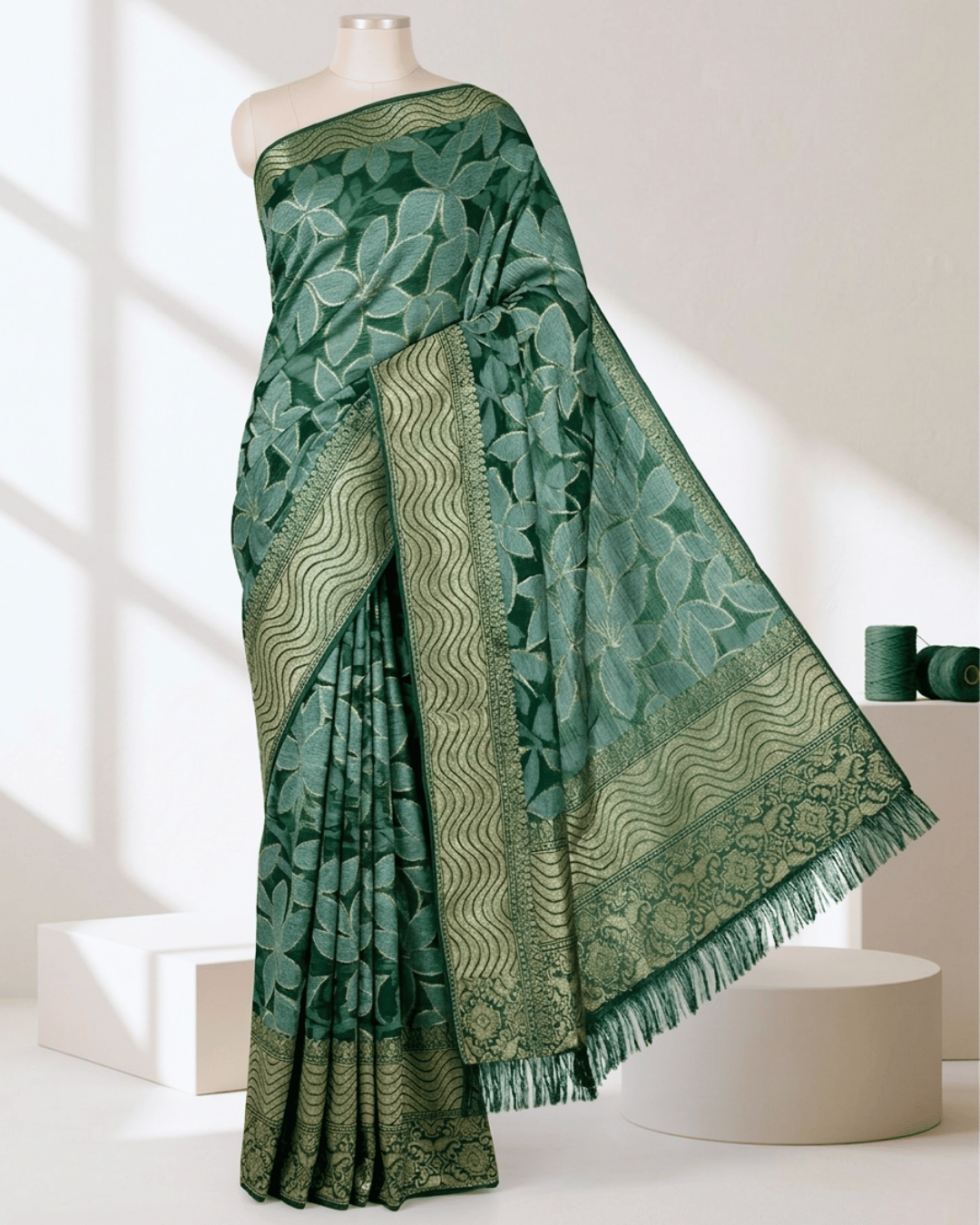 Saree Rich Pattu – Exquisite Leaf Jacquard with Traditional Zari Border