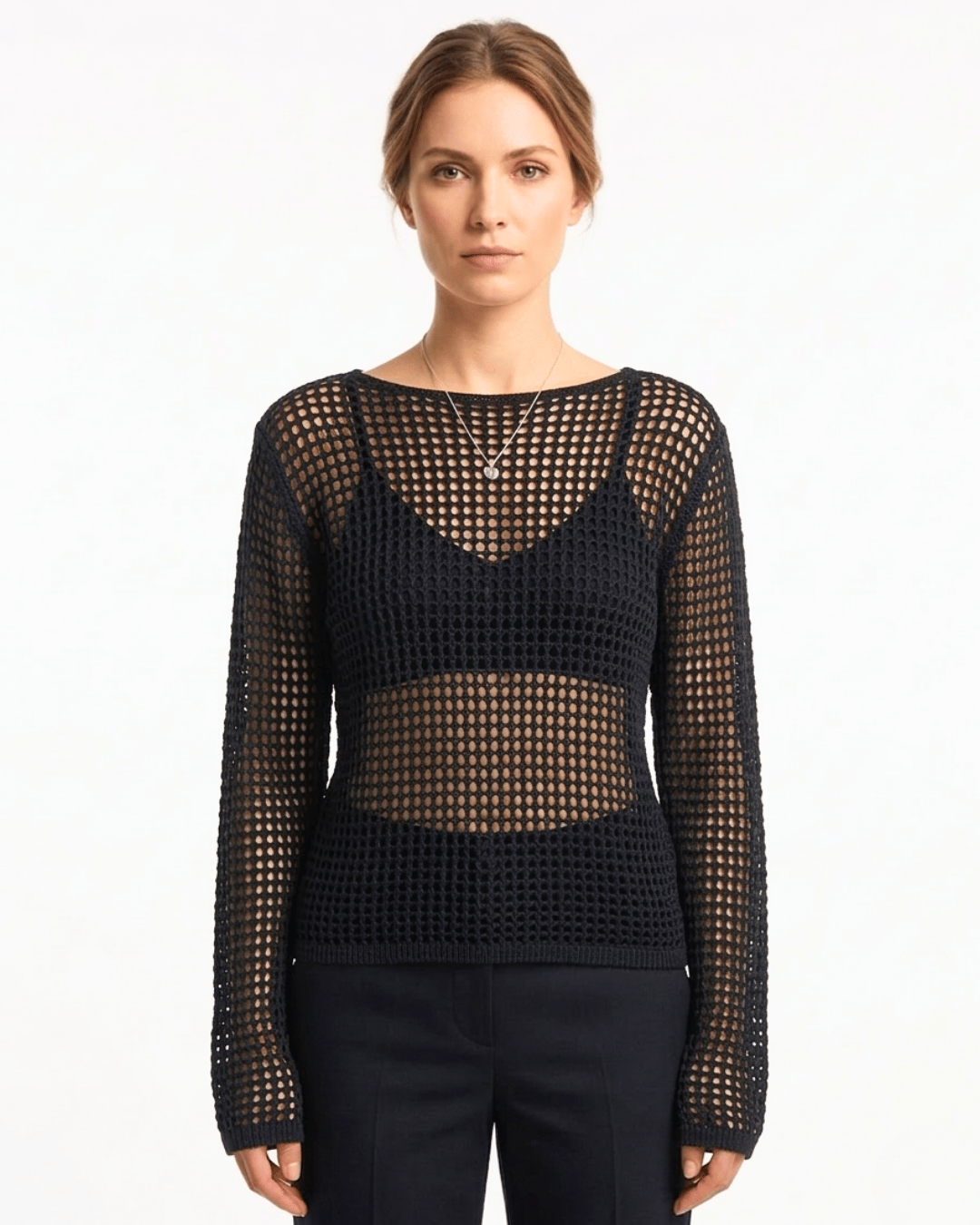 Girls' Sheer Mesh Open-Knit Crop Top