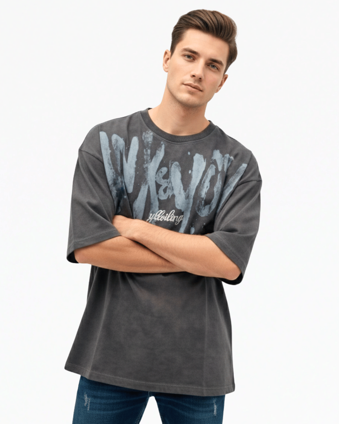 Oversized T-Shirt Backside Printed - Dark Grey