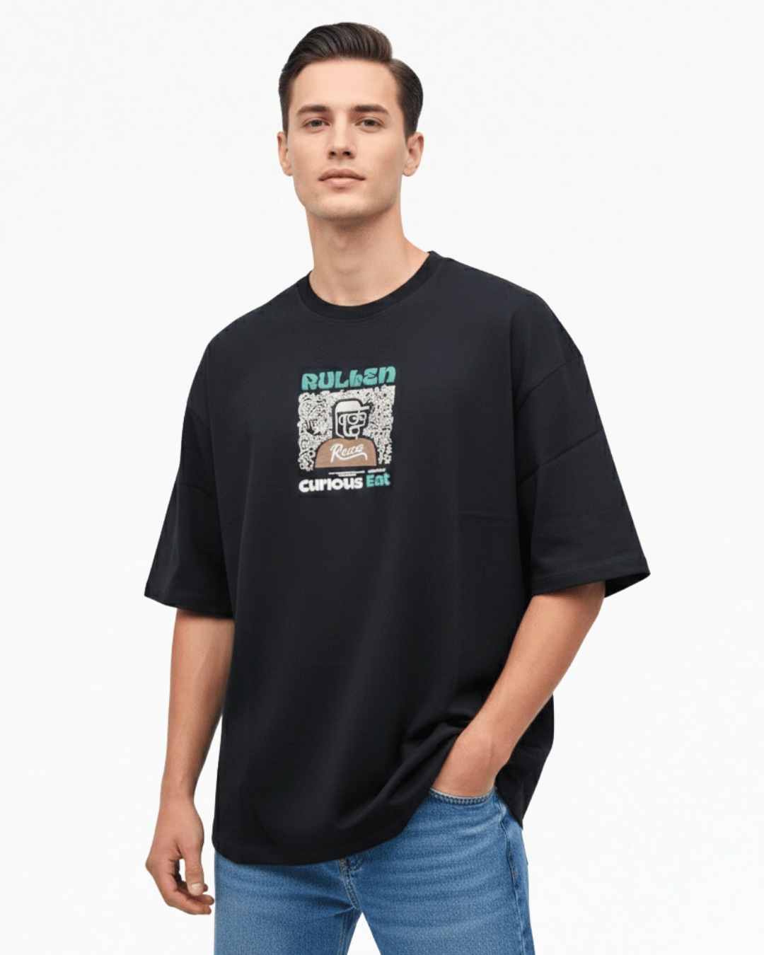 Oversized T-Shirt Backside Printed - Black