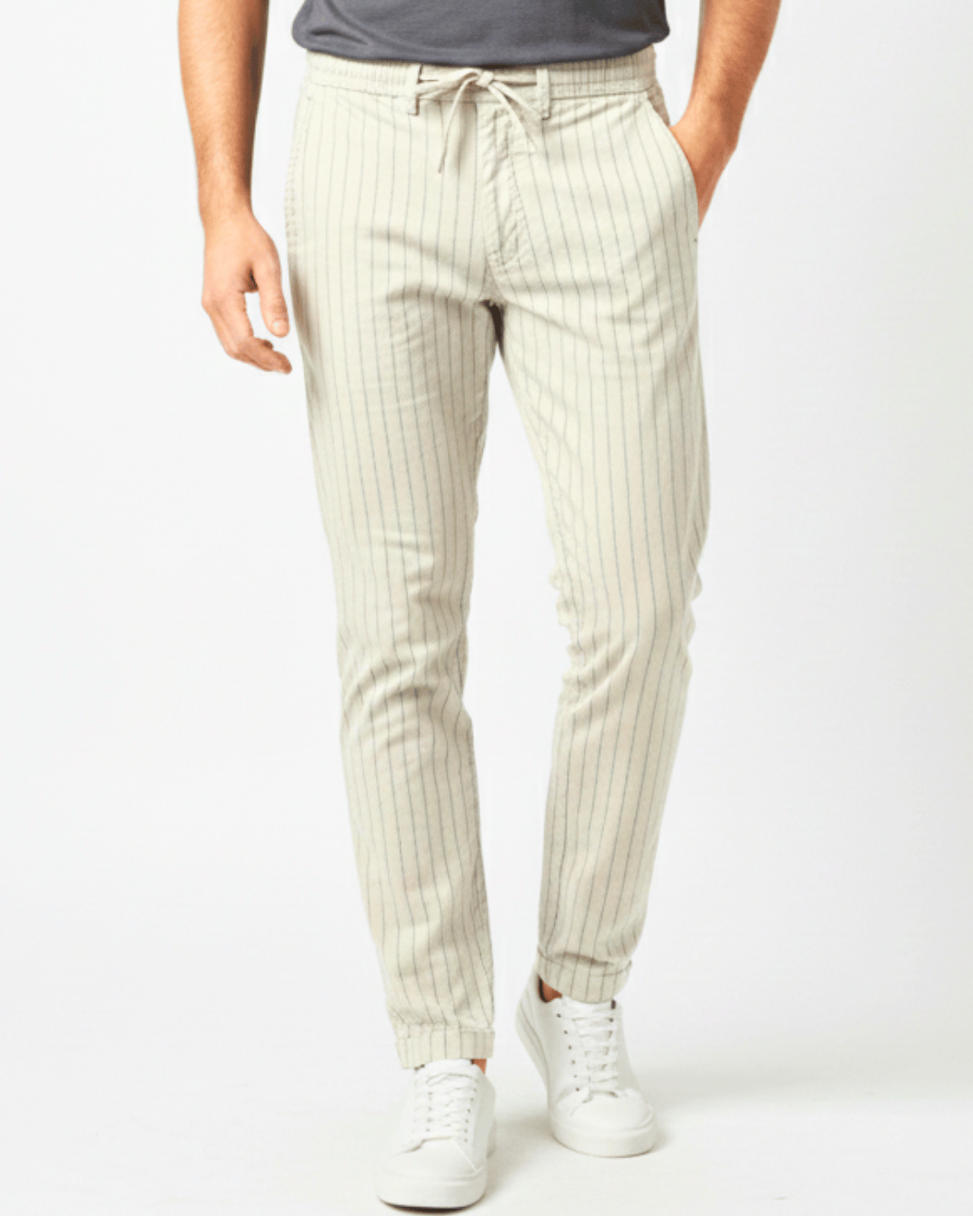 Boys' Vertical Stripe Slim-Fit Jogger Pants - Light Grey