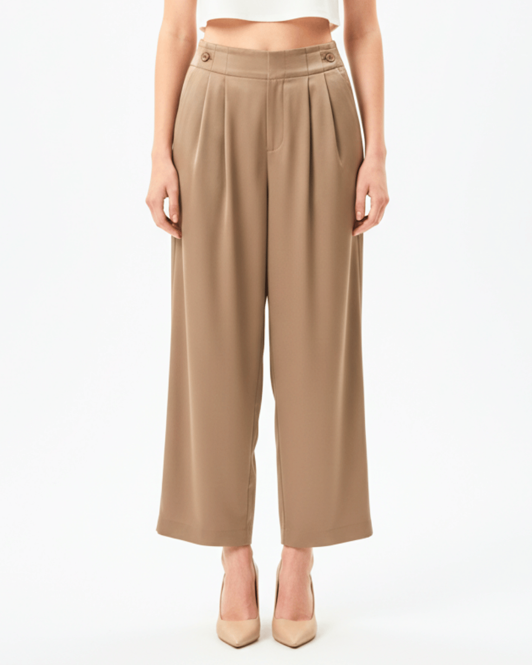 Girls' High-Waist Wide-Leg Pleated Trousers