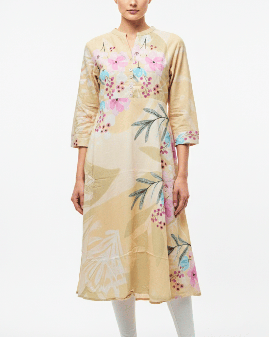 Girls Cream Cotton Nature-Inspired Printed Top