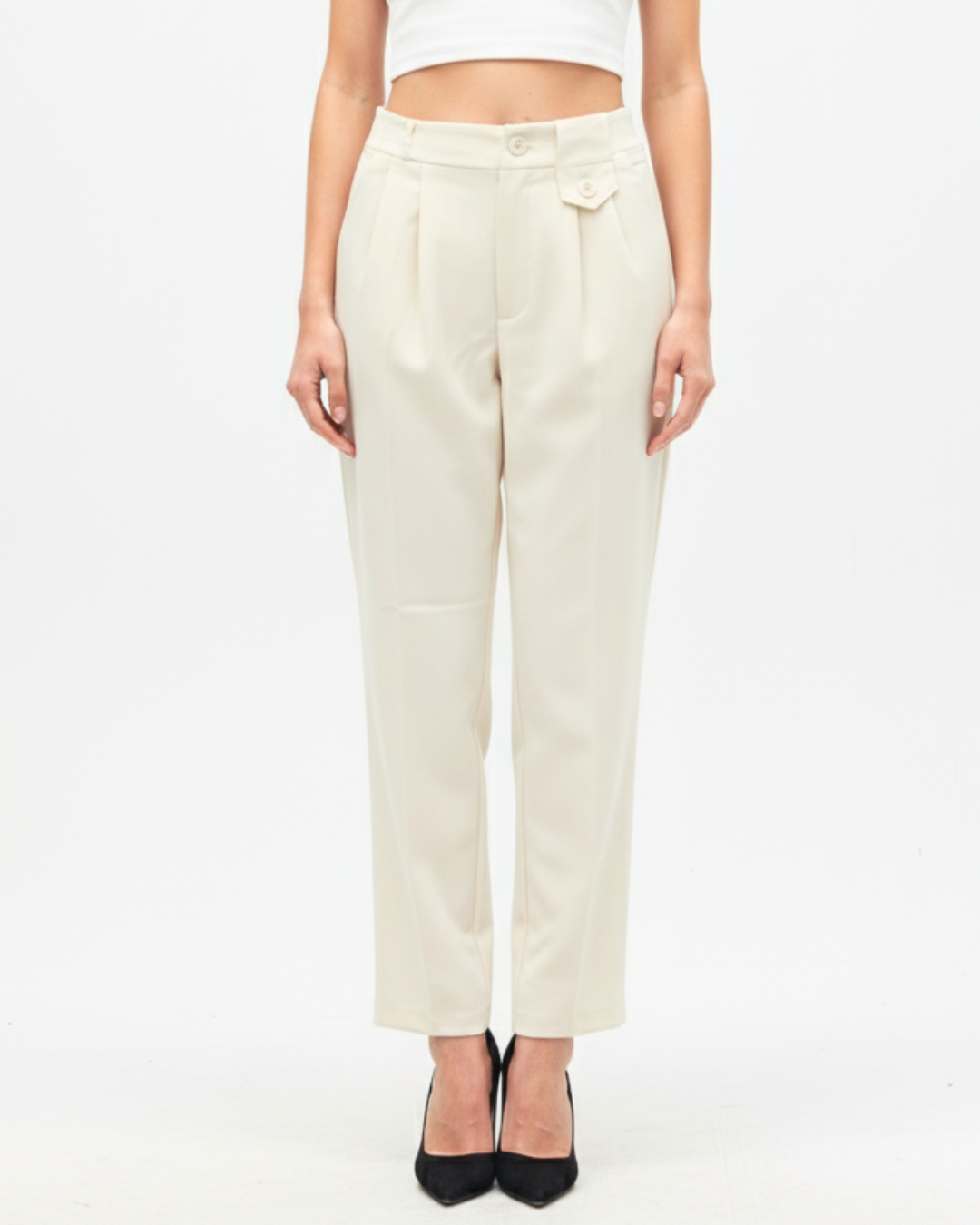 Asymmetric Tab-Waist Tailored Trousers