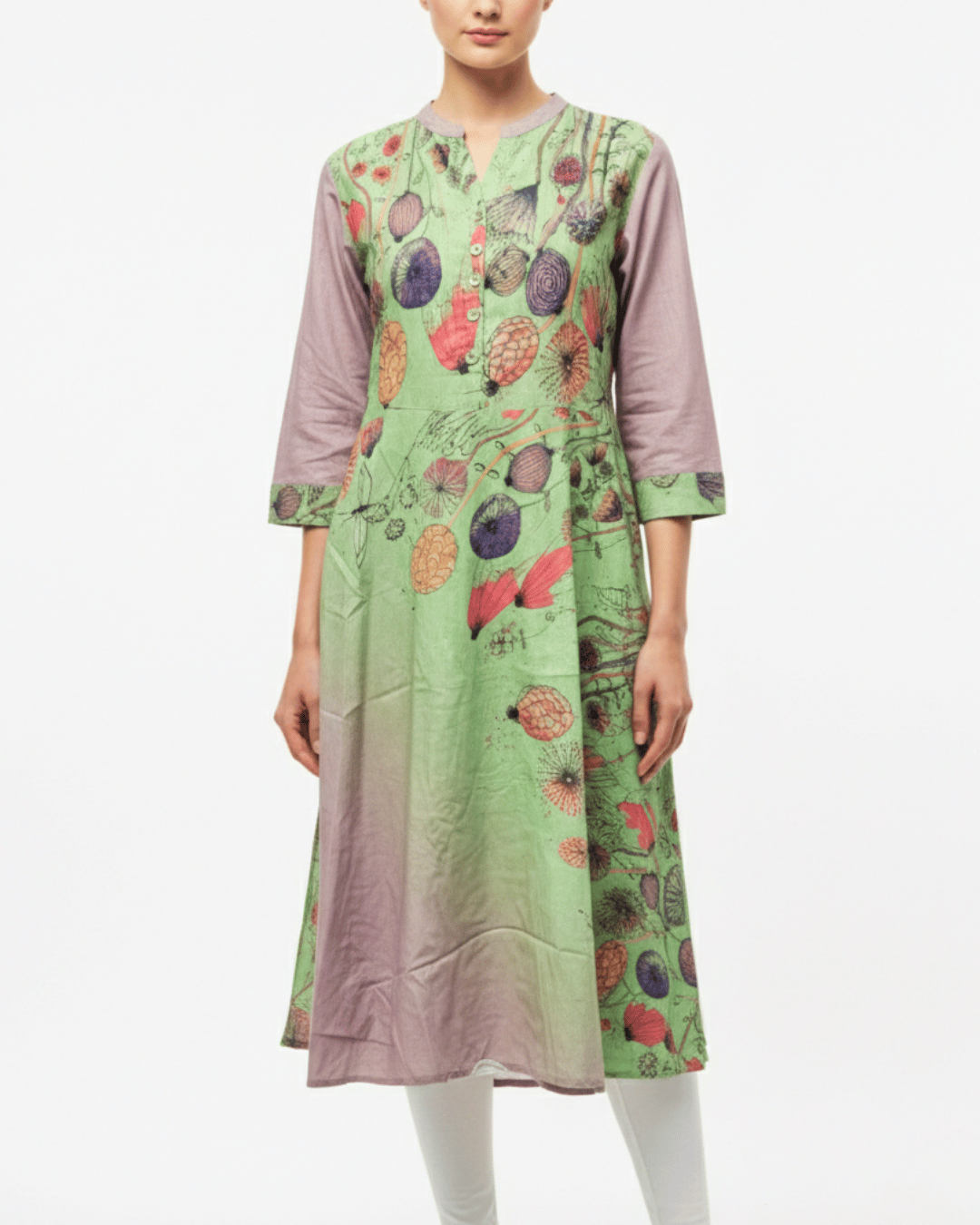 Girls Green Cotton Abstract Print Fusion Top