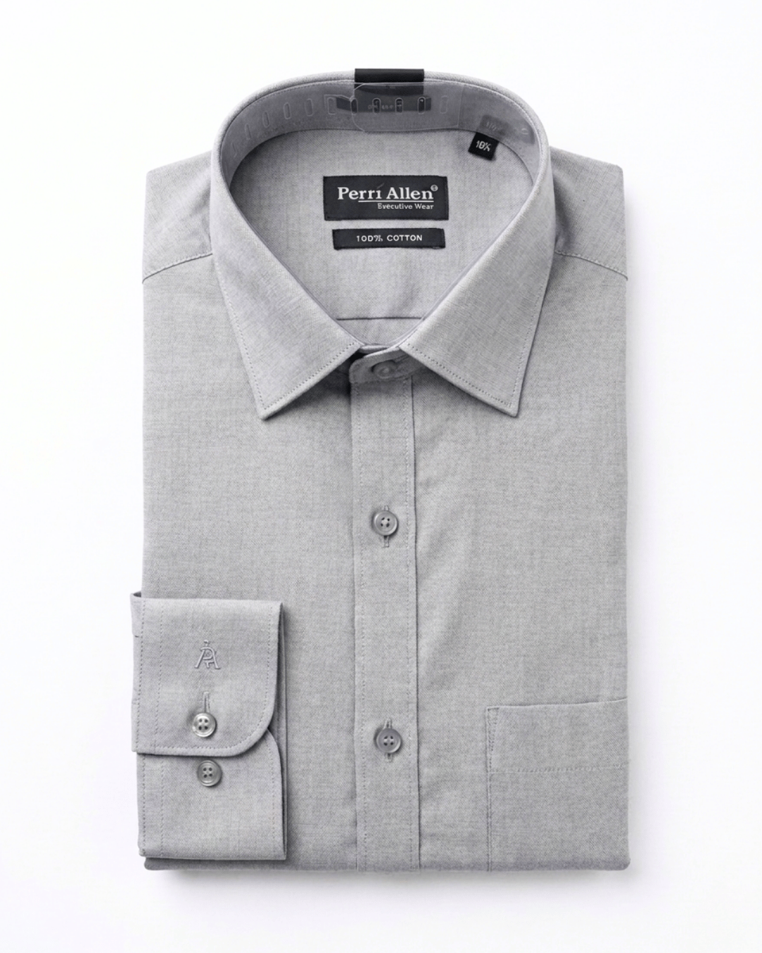 Perri Allen Slim Fit 15.5' Executive Wear – 100% Cotton Formal Shirt in Light Grey