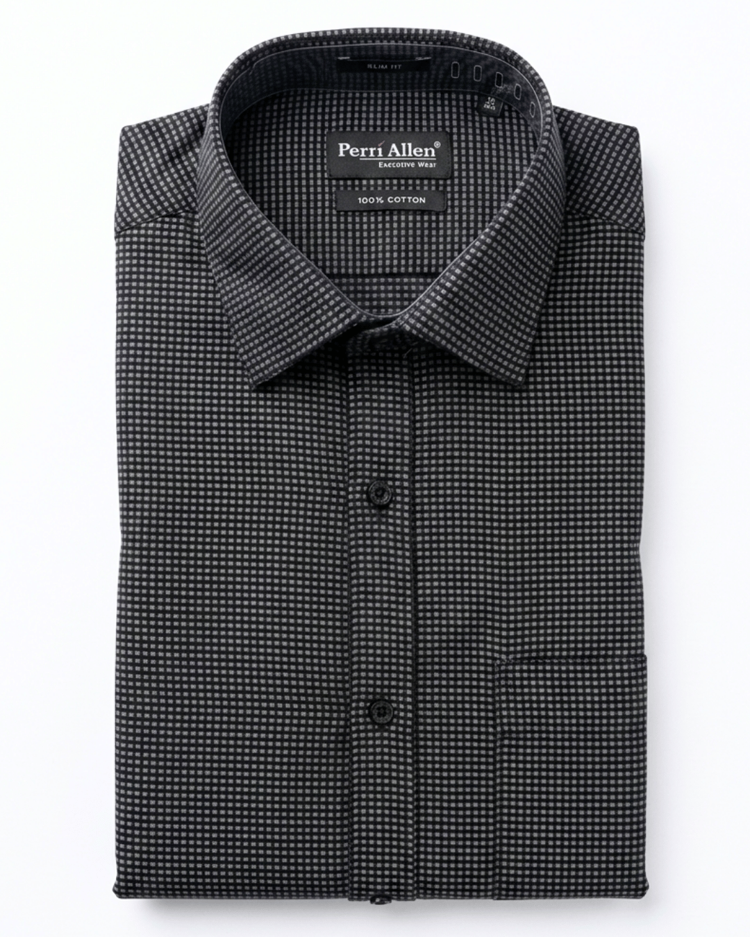 Perri Allen Slim Fit Executive Wear – Black Dobby Textured Formal Shirt