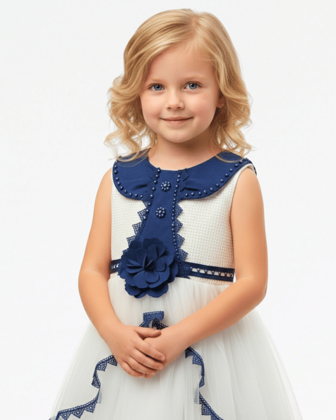 Elegant Floral Accented Tulle Girl's Frock