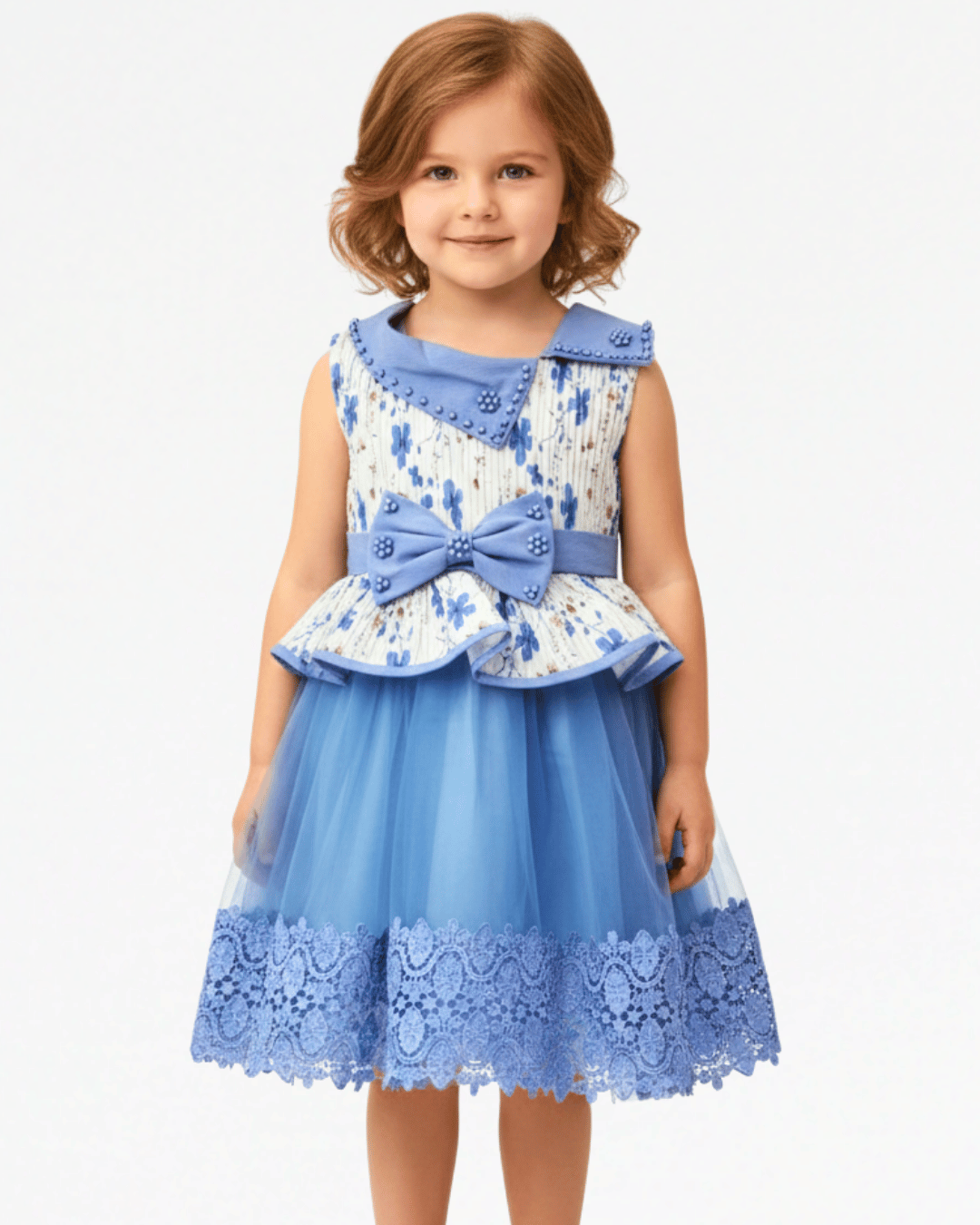 Elegant Floral Peplum Tulle Girl's Frock
