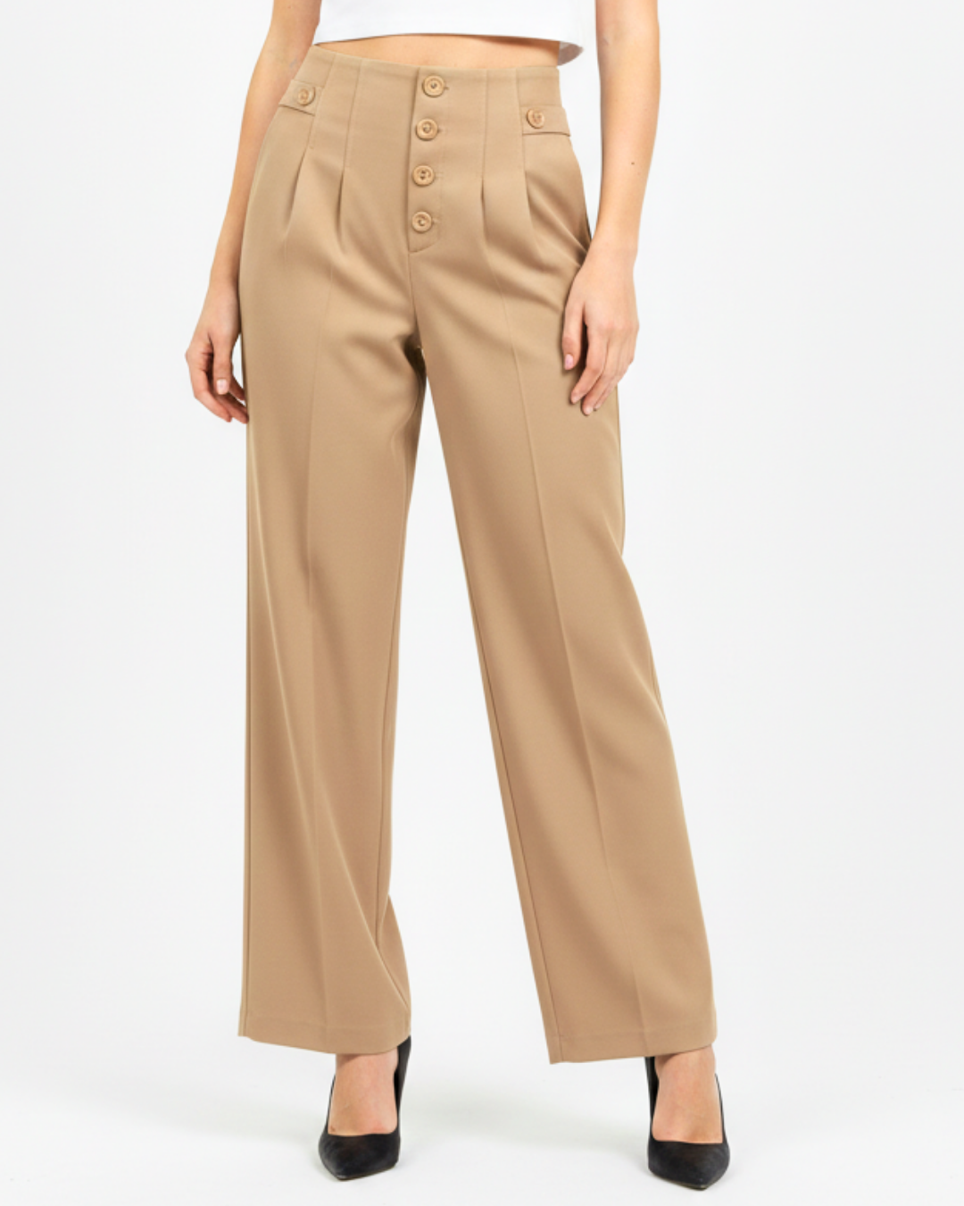High-Rise Sailor Button Wide-Leg Trousers