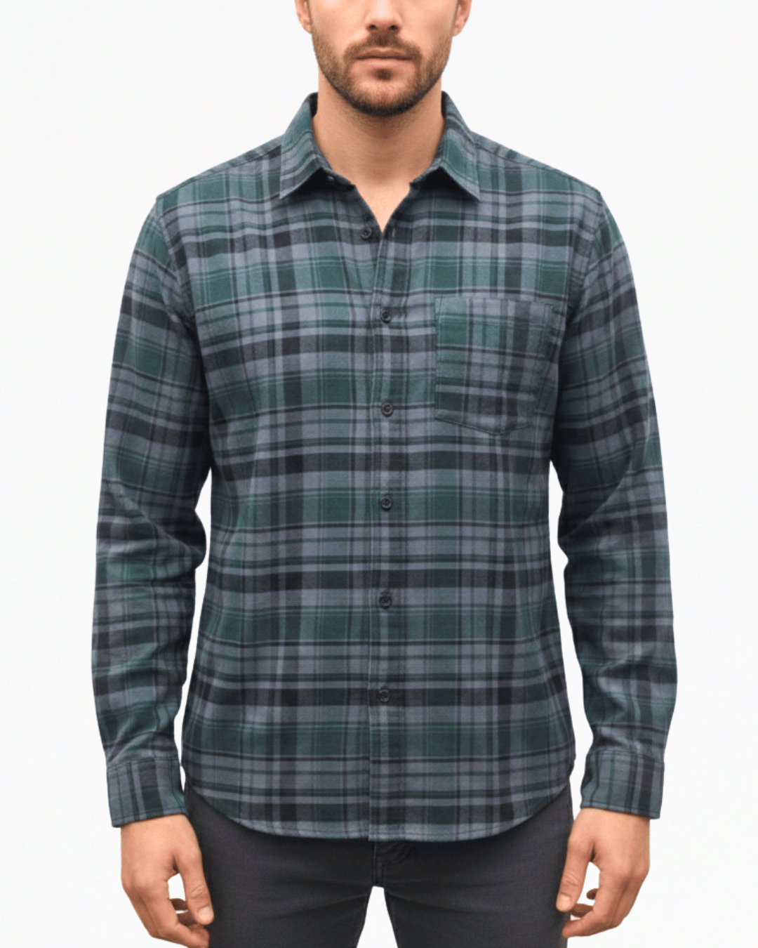 Casual Shirt Check Long-sleeve - Green & Gray