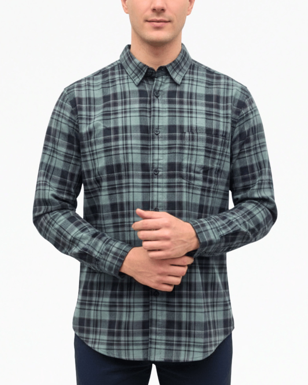 Casual Shirt Check Long-sleeve - Gray & Black