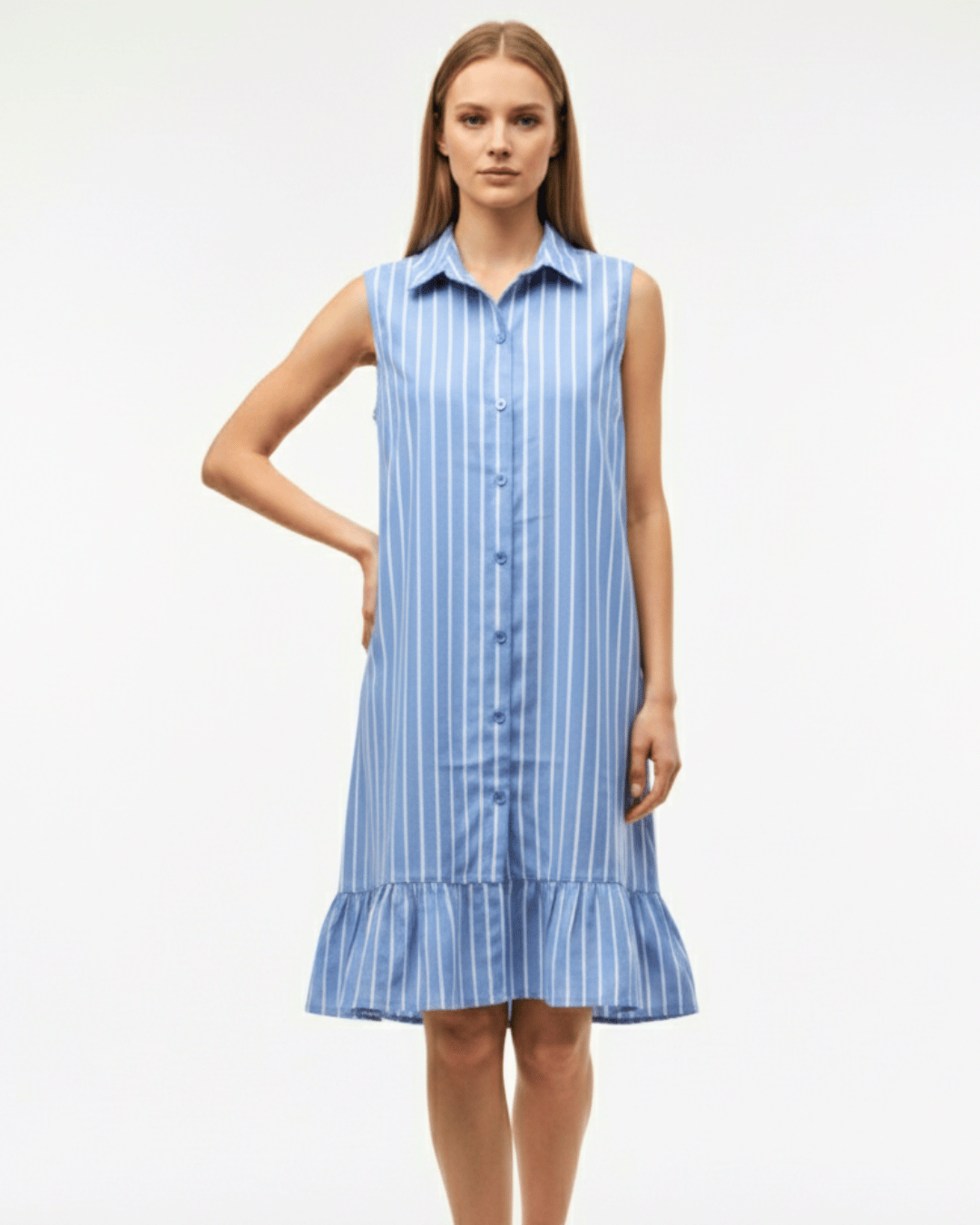 Girls' Striped Ruffle-Hem Shirt Dress