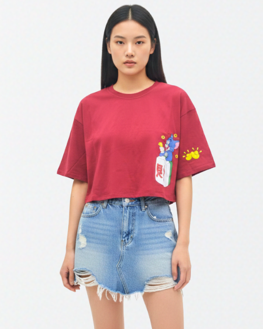 Stylish Girls' Tom & Jerry Mahjong Crop Top