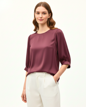 Girl’s Formal 3/4 Sleeve Satin Blouse