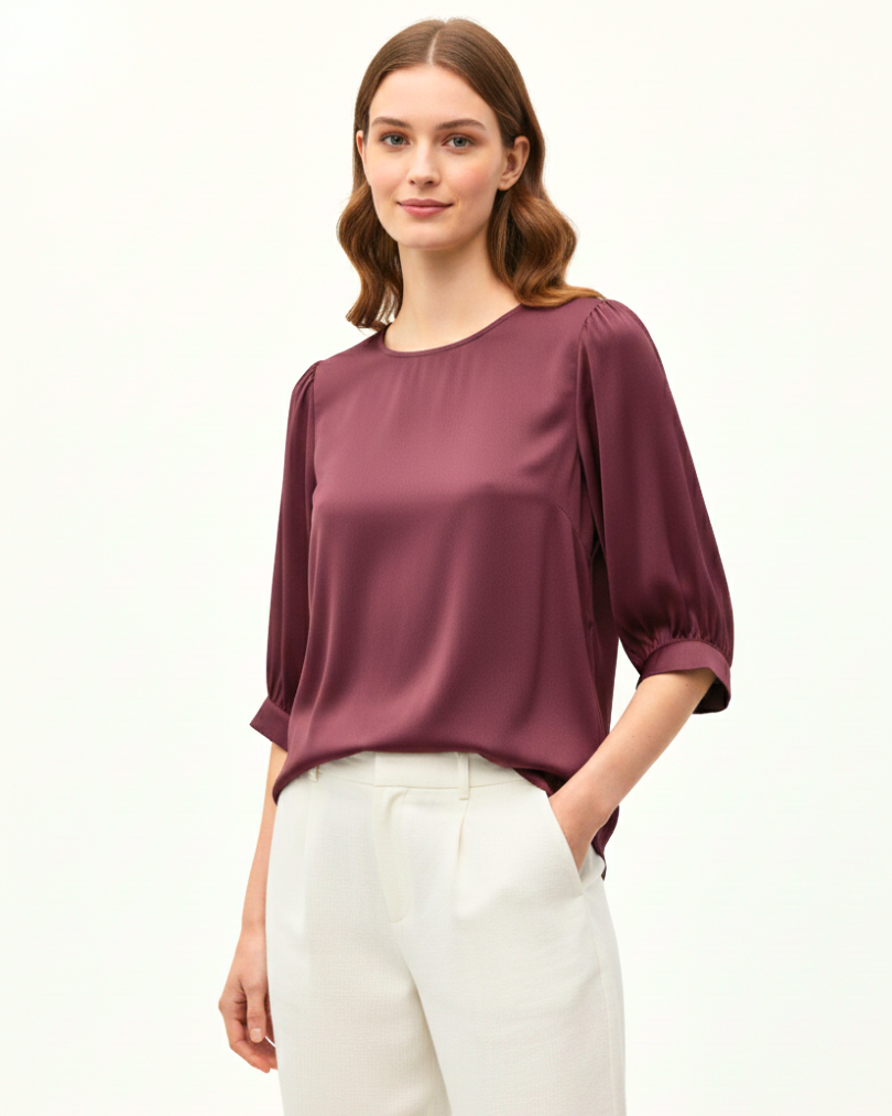 Girl’s Formal 3/4 Sleeve Satin Blouse