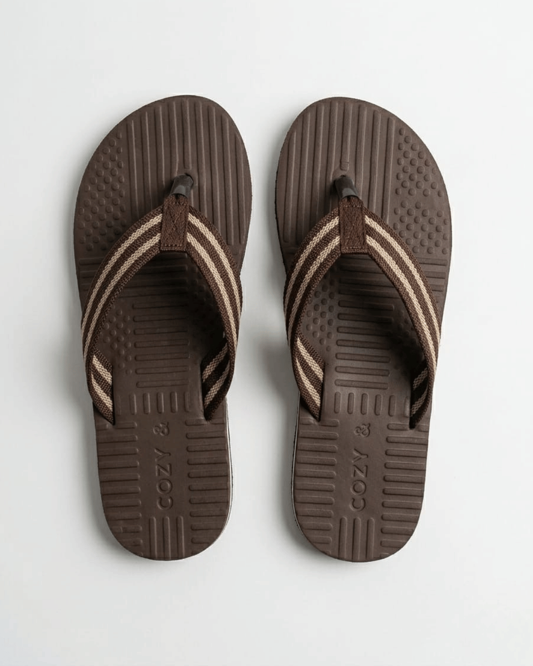 Men's Textured Pod-Grip Comfortable Flip-Flops | Brown