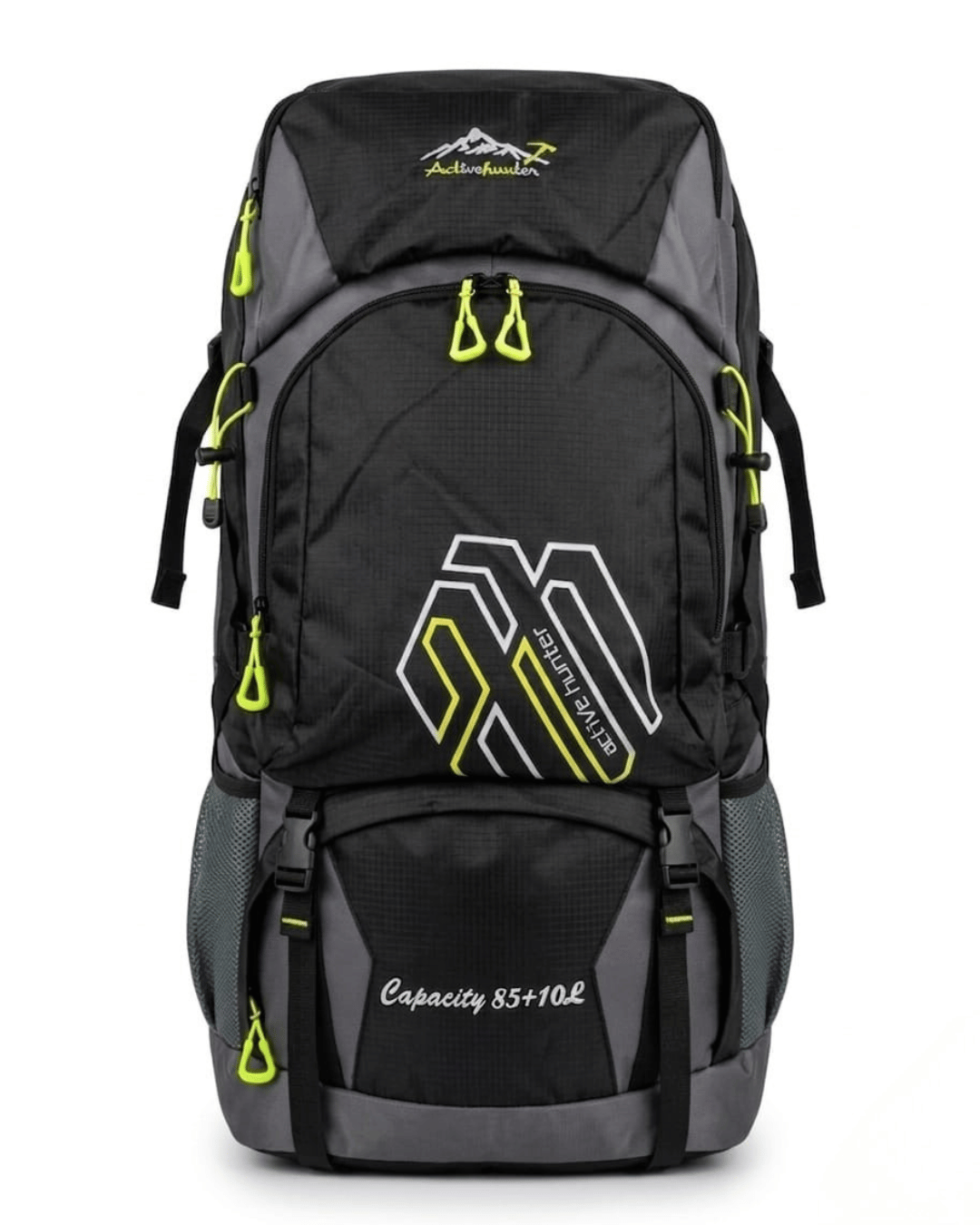 Active Hunter Professional 85L+10L High-Capacity Expedition Hiking & Traveling Backpack | Black, Grey & Green Edition