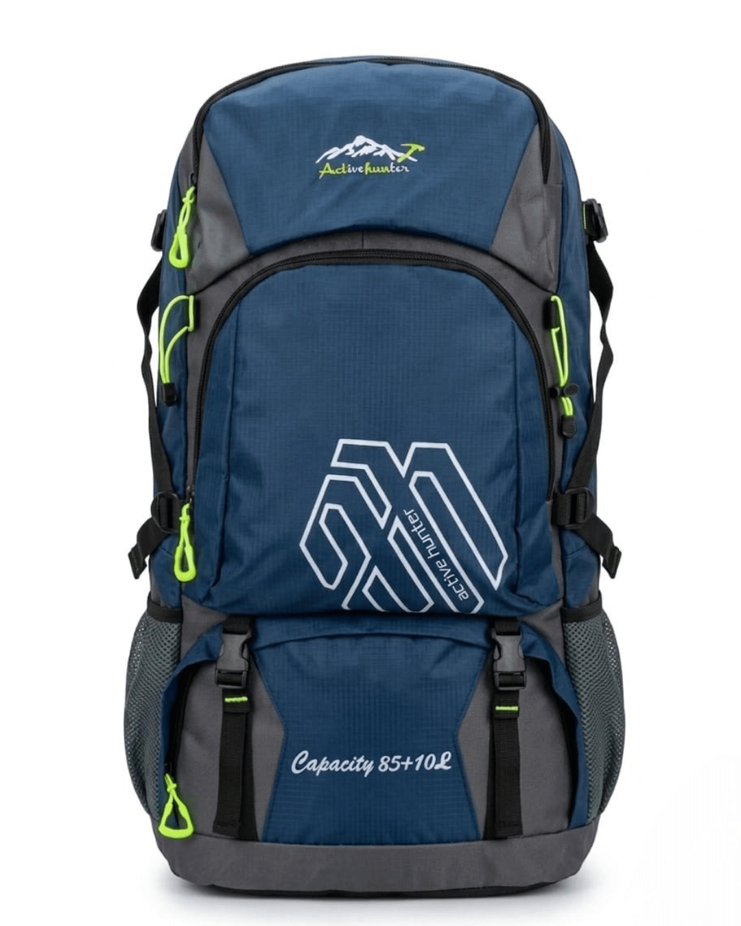 Active Hunter Professional 85L+10L High-Capacity Expedition Hiking & Traveling Backpack | Blue, Grey & Green Edition