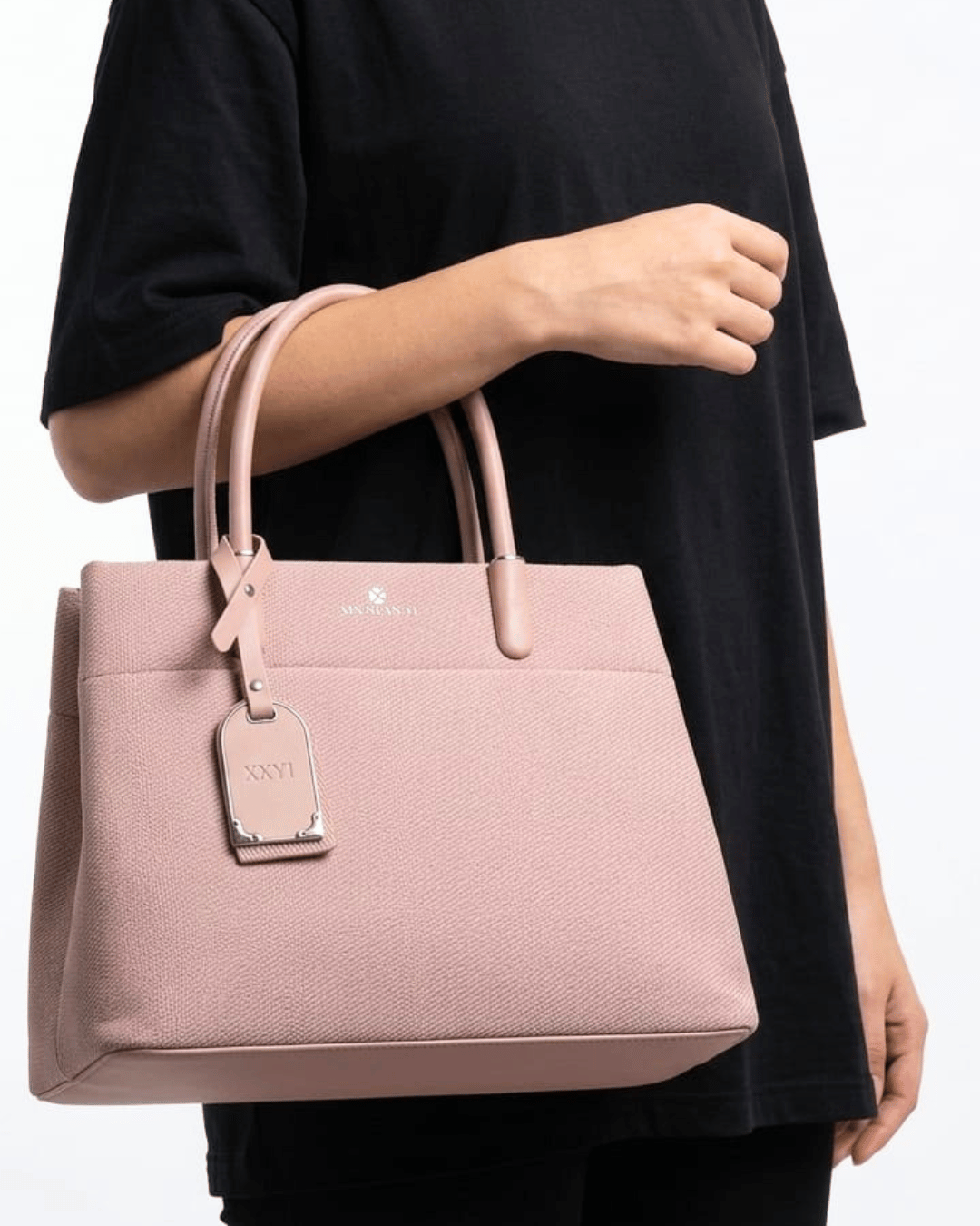 Elegant Textured Premium Hand Bag with Detachable Crossbody Strap | Pink