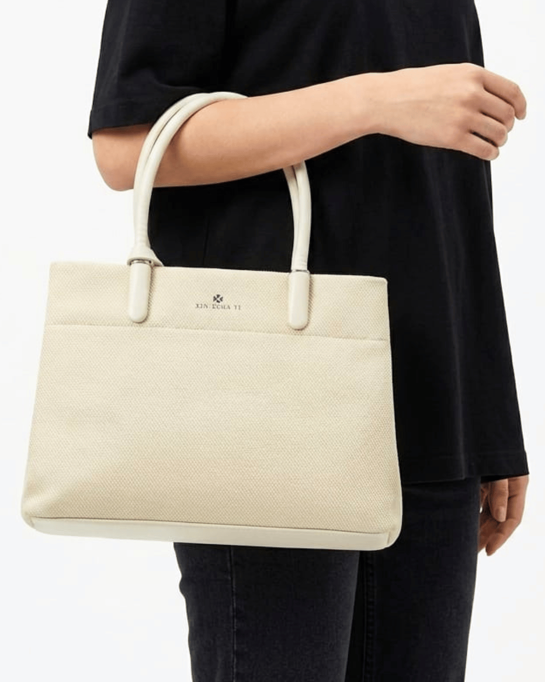 Elegant Textured Premium Hand Bag with Detachable Crossbody Strap | Cream