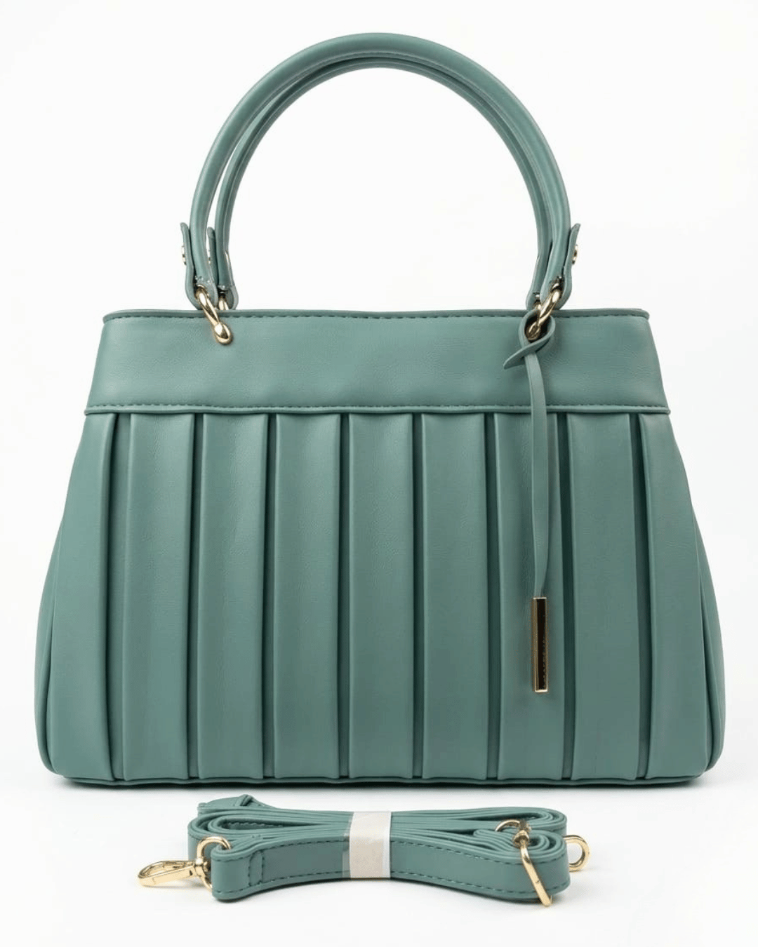 Elegant Pleated Handbag with Detachable Crossbody Strap | Green