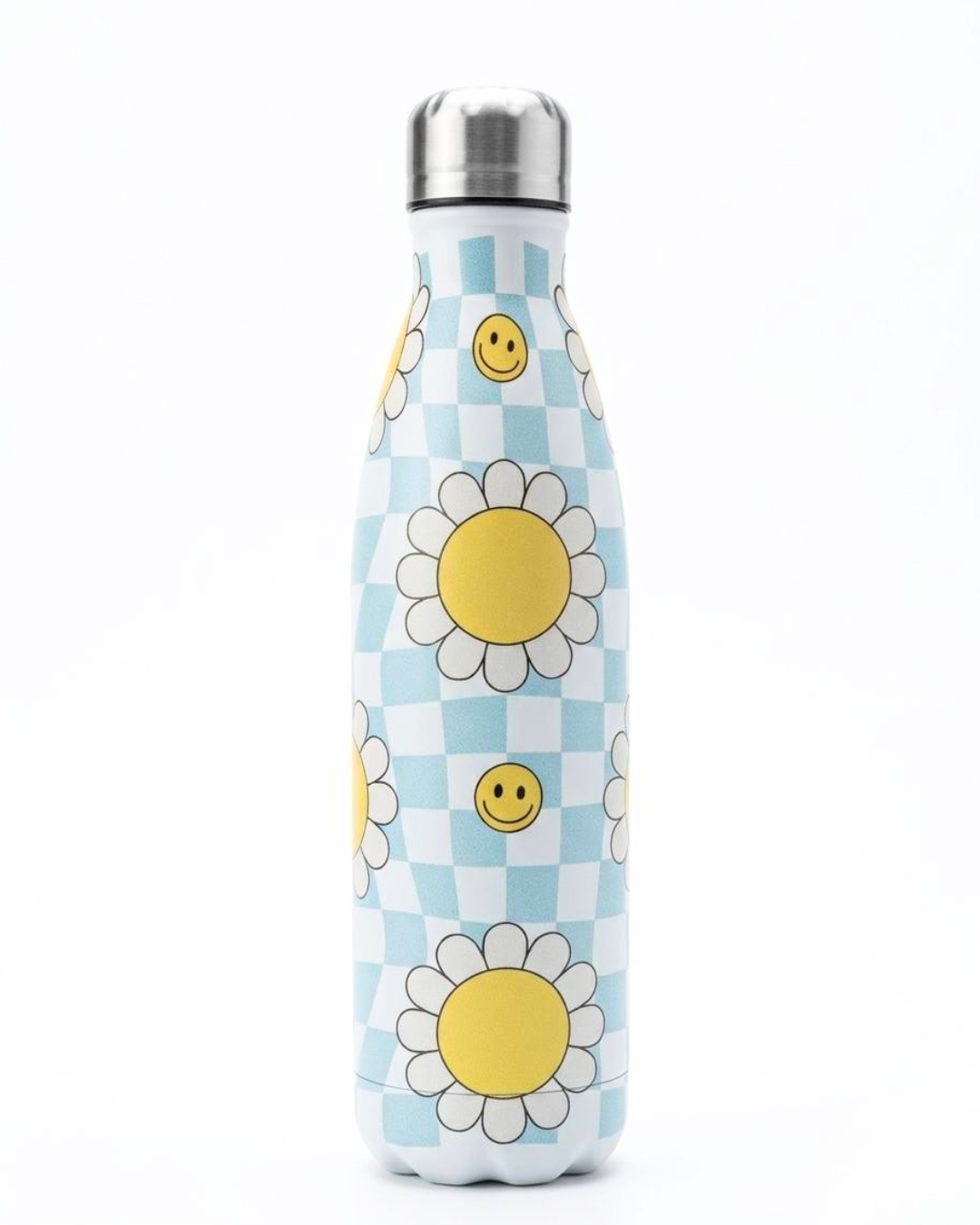 Blue Gingham Daisy Water Bottle