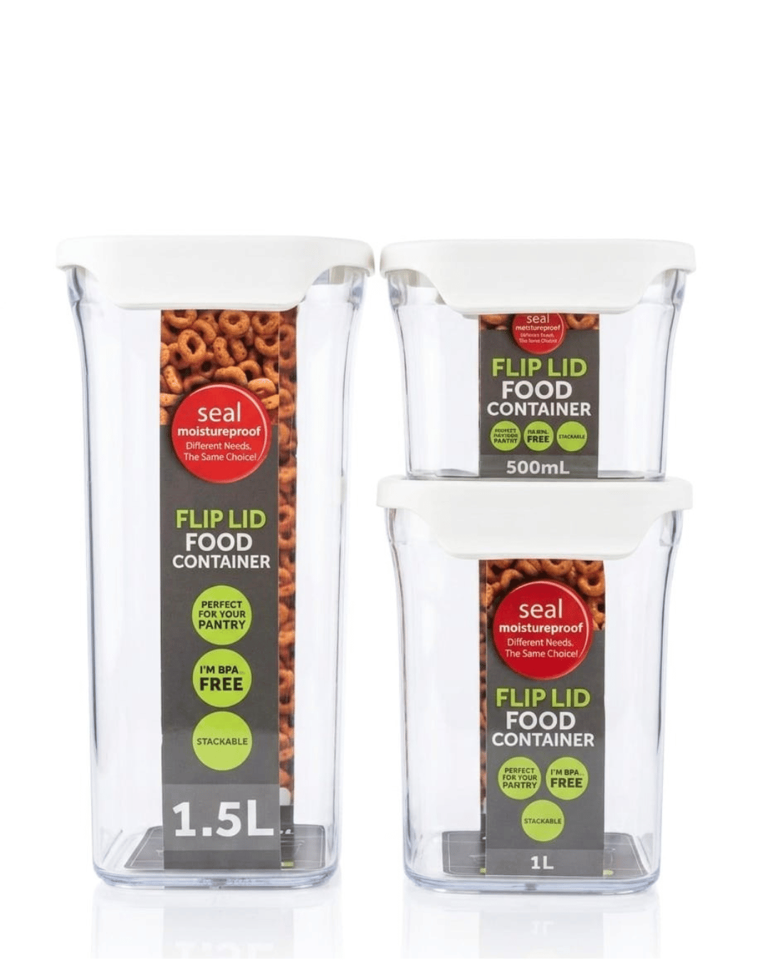 Premium Airtight Flip-Lid Food Container 3 piece Set - Modular Pantry Storage