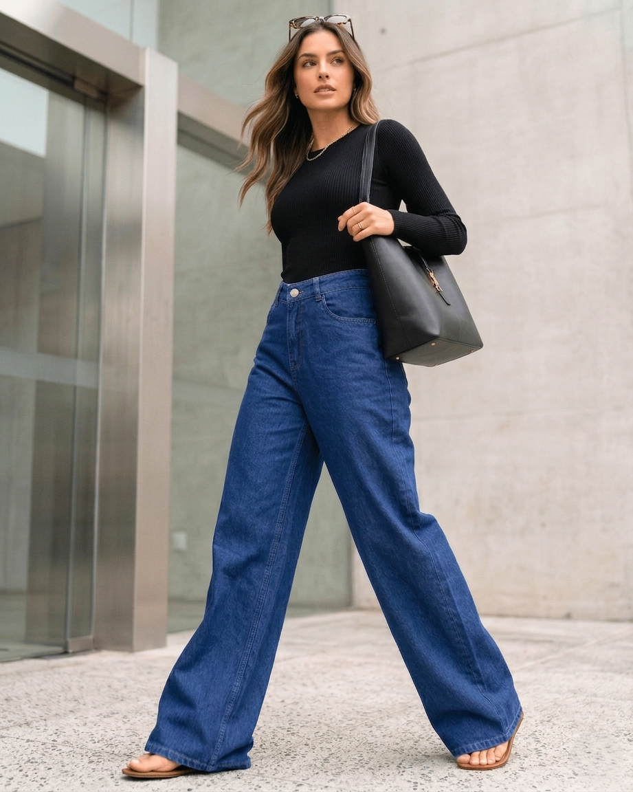 High-Waist Wide-Leg Denim Jeans