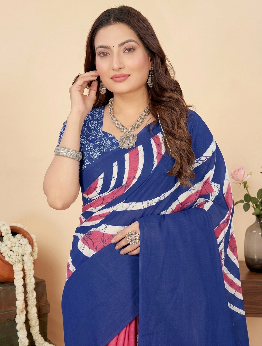 Midnight Bloom: Batik Saree