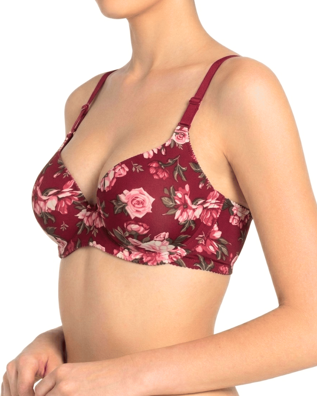 Ladies Push Up Bra | Maroon with Pink Roses
