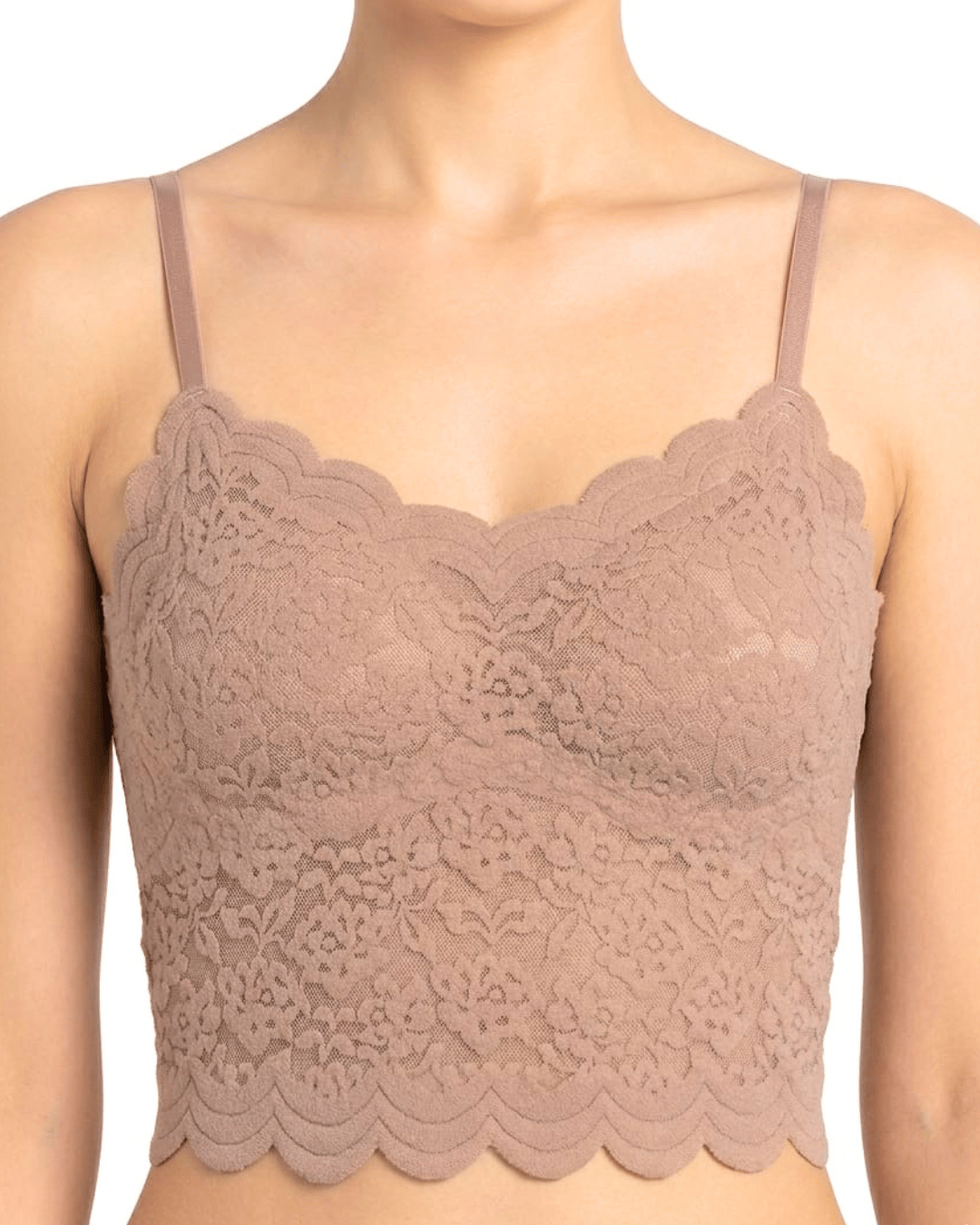 Lace Scalloped Seamless Tube Top | Brown