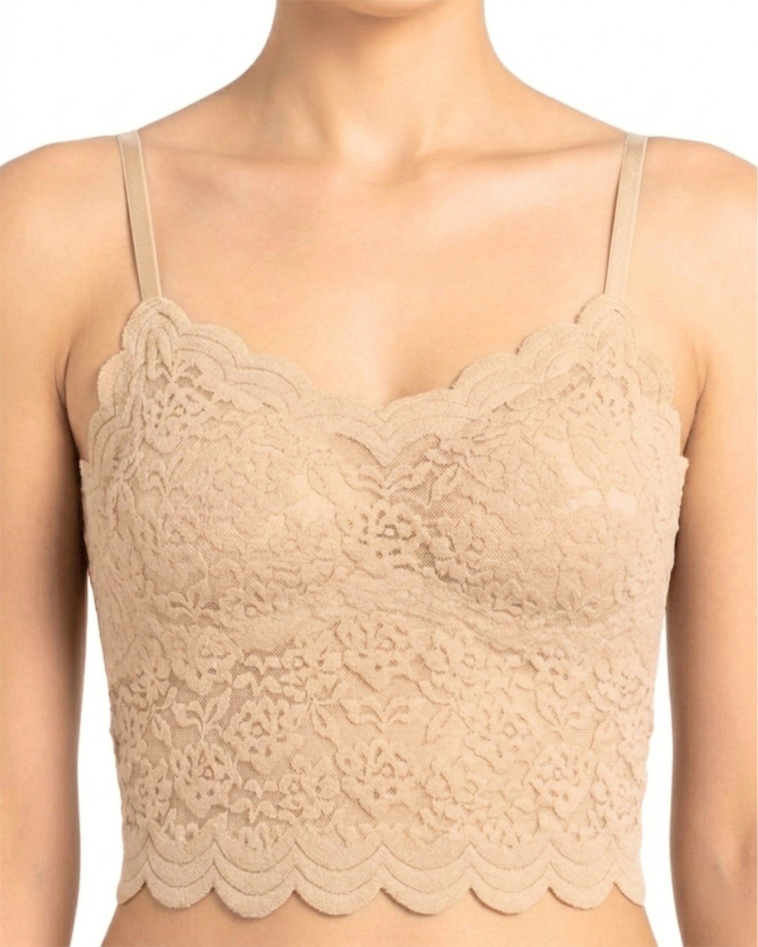 Lace Scalloped Seamless Tube Top | Beige