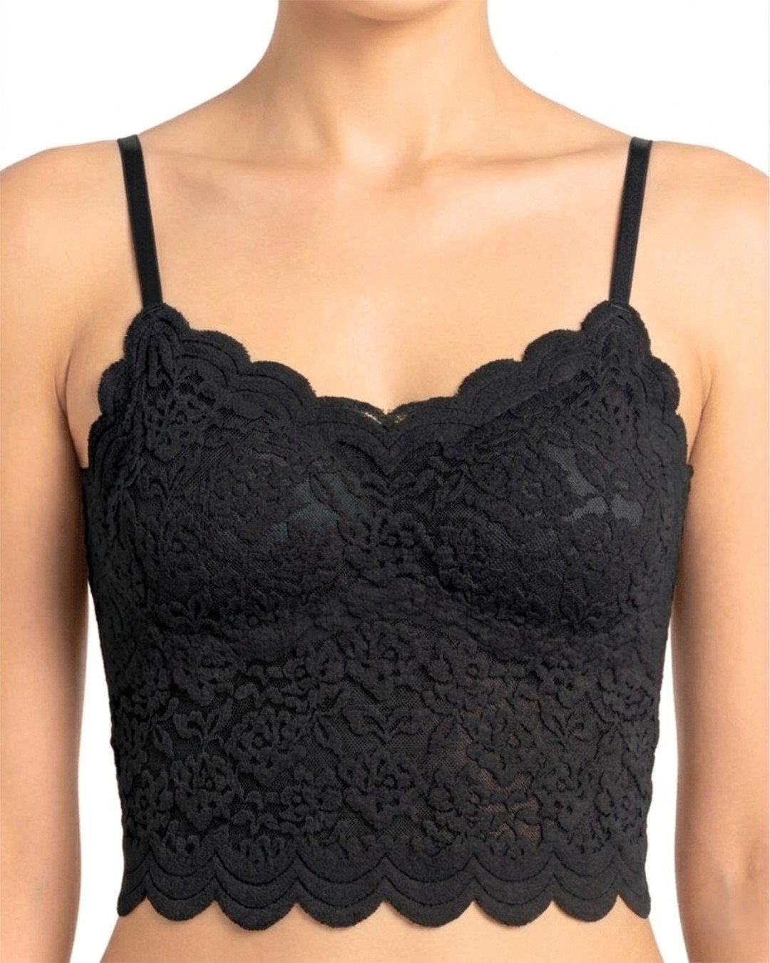Lace Scalloped Seamless Tube Top | Black